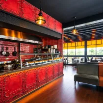 Kırmızı Rölyef Motifli Restoran Tezgah Kaplamaları